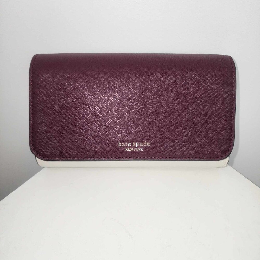 Kate Spade Madison Small Flap Crossbody in Maroon/Pink/White w/silver hardware